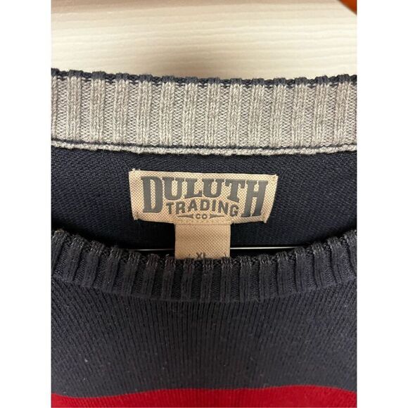 Duluth Trading Co. Navy & Burgundy Stripe Crew Neck Sweater sz XL EUC - Picture 3 of 7